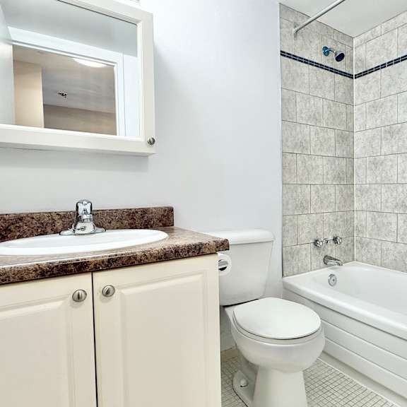 a white toilet sits next to a sink in a bathroom.
