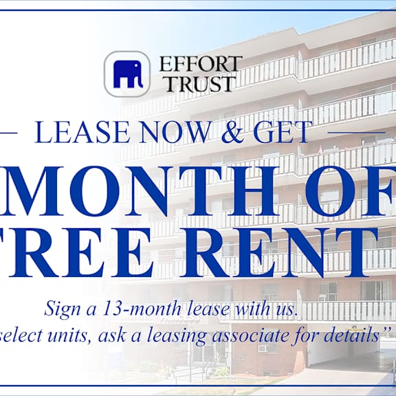 a poster advertising a 1 month free rent offer from effort trust.