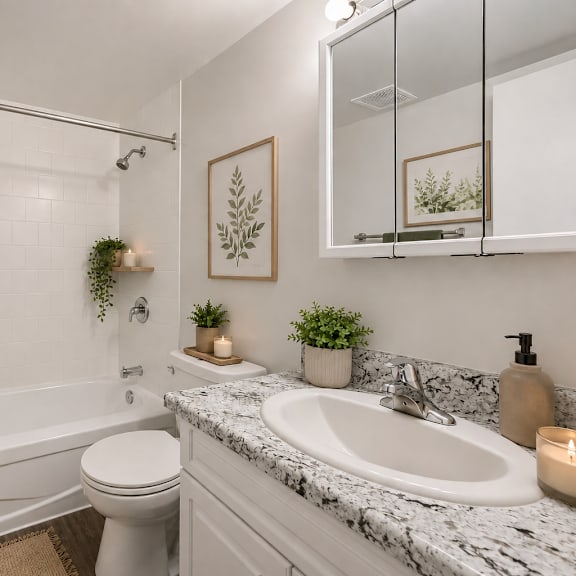 a bathroom with a white toilet, a white sink, and a white bathtub.
