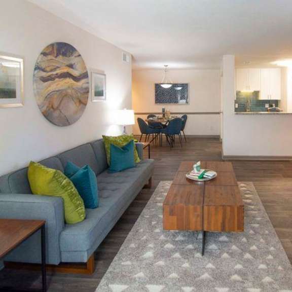 living room with kitchen at paces ridge at vinings, atlanta, 30339