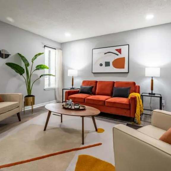modern living area at spalding vue, peachtree corners, georgia