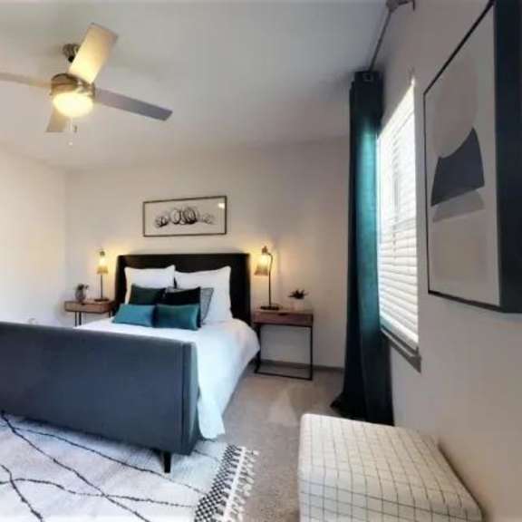 bedroom with ceiling fan at cumberland pointe, georgia, 30080
