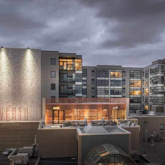 a modern building with a unique design is shown in the image.