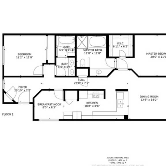 a floor plan of a house with a living room, dining room, kitchen, and multiple bathrooms.
