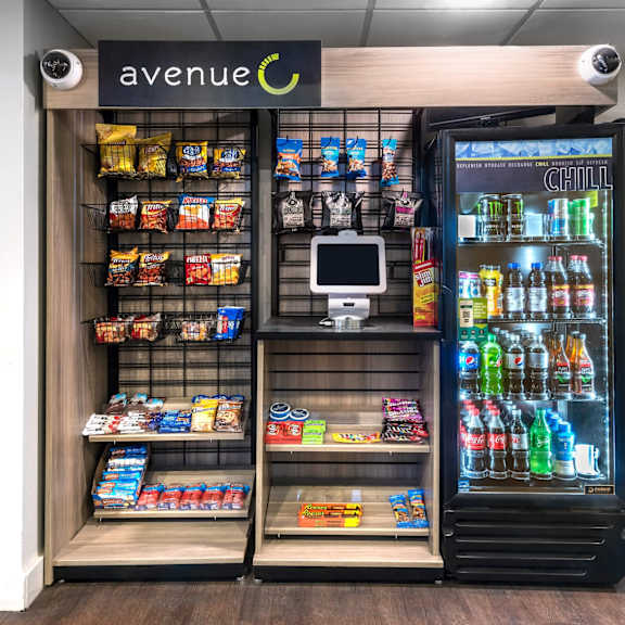 a vending machine with a variety of snacks and drinks.
