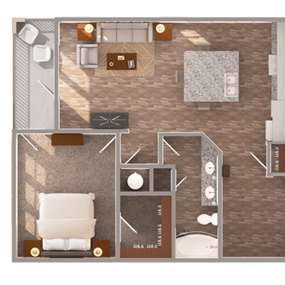 Thumbnail 2 of 8 1 bedroom one bathroom 2D floorplan with balcony at Ciel Luxury Apartments, Jacksonville, FL