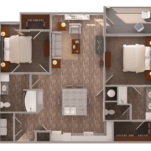 Thumbnail 2 of 9 2 bed two bathroom 2D floorplan with balcony at Ciel Luxury Apartments, Jacksonville