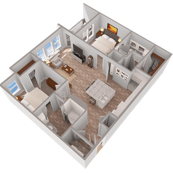 Thumbnail 1 of 9 Two bedroom 2 bathroom floorplan with balcony at Ciel Luxury Apartments, Florida