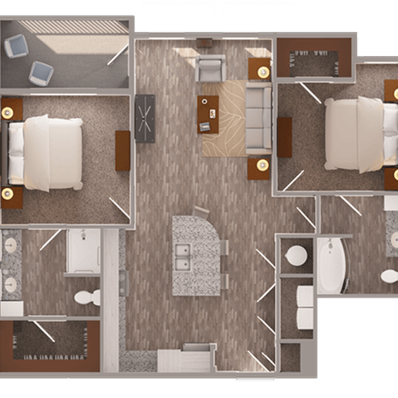 Thumbnail 2 of 8 2 bed 2 bath floorplan with balcony at Ciel Luxury Apartments, Florida, 32246