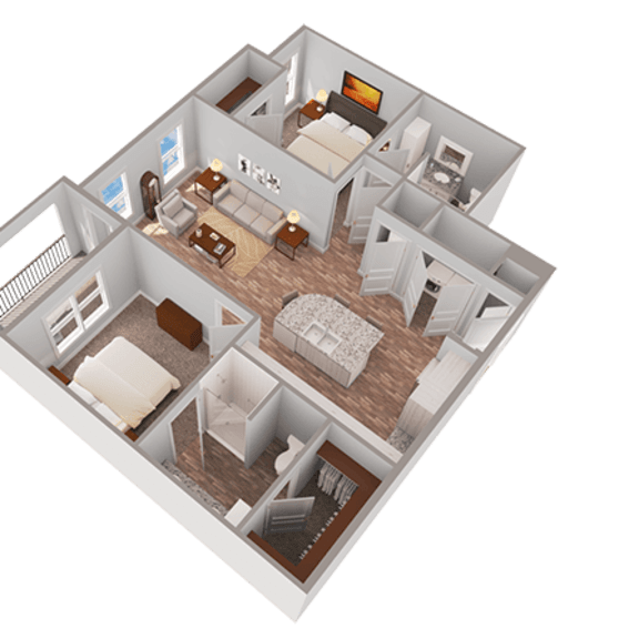 Thumbnail 1 of 8 2 bedroom 2 bath 3D floorplan with balcony at Ciel Luxury Apartments, Jacksonville, FL 32246
