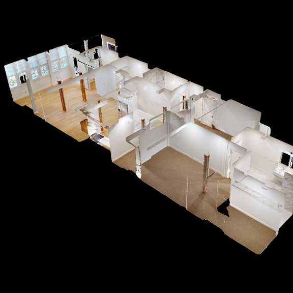 a 3d rendering of a modern house interior.