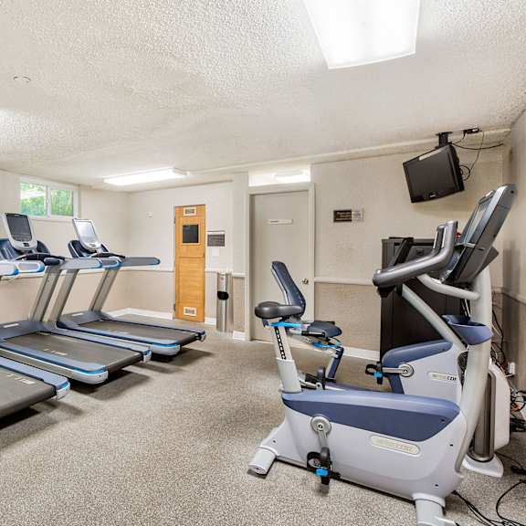 the gym has plenty of cardio equipment and treadmills at casa granada, los angeles, 90049