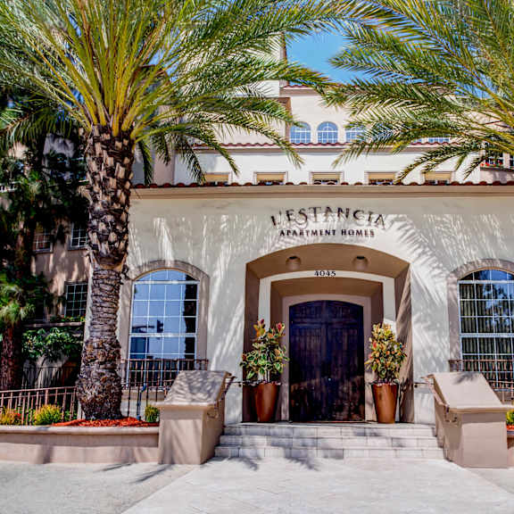 front of leasing office at l'estancia, studio city, 91604