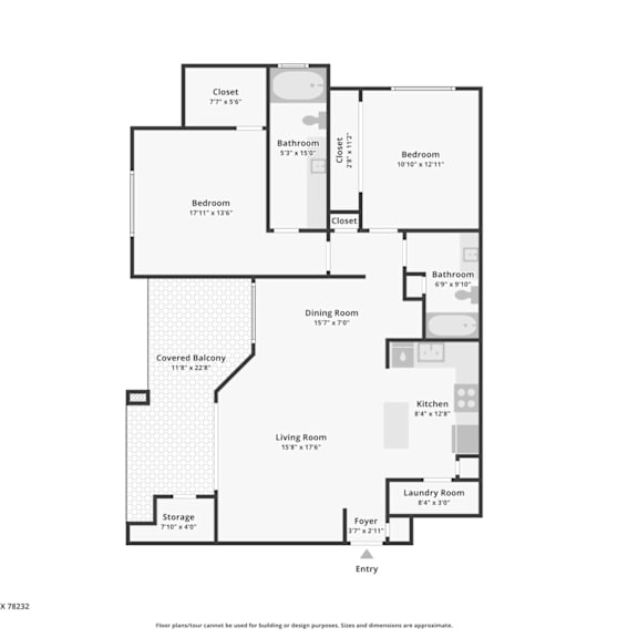 Thumbnail 2 of 2 Two bedroom floor plan with covered balcony at TalaVera Apartments, San Antonio