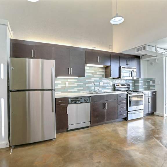 unit 1 kitchen  at 3333 elm street lofts in deep ellum, dallas, texas, tx