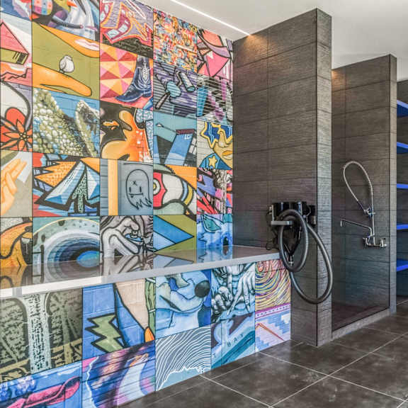 dog wash station at the hamilton at the epic in deep ellum, dallas, texas, tx
