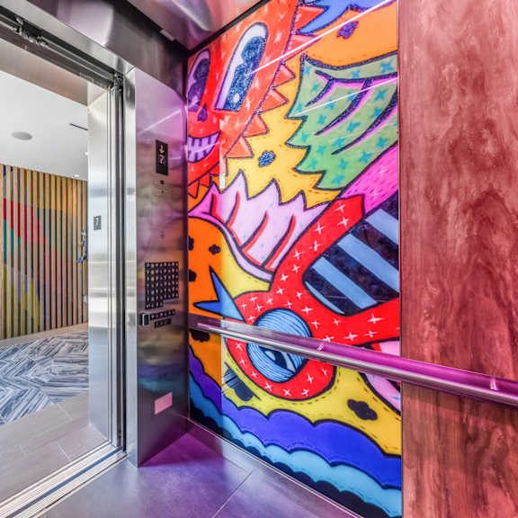 elevator murals at the hamilton at the epic in deep ellum, dallas, texas, tx