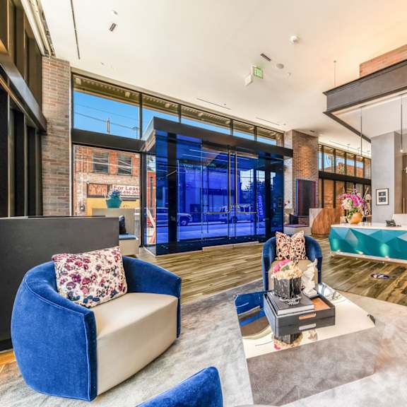 leasing office interior at the hamilton at the epic in deep ellum, dallas, texas, tx