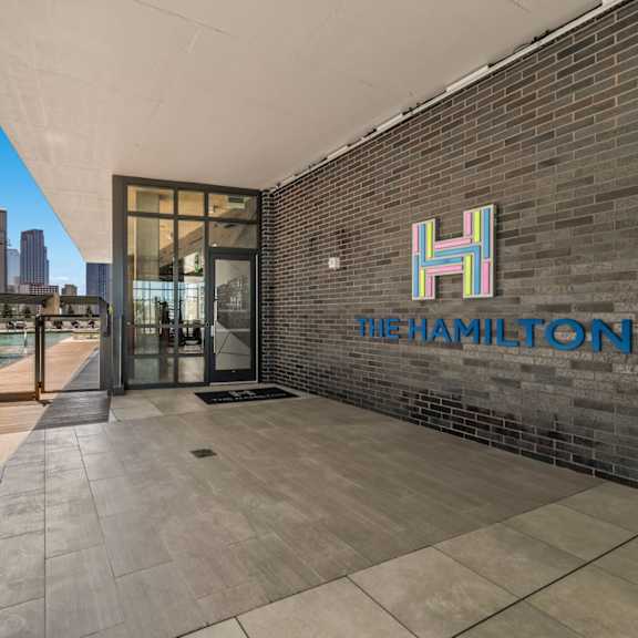 resident amenity center entrance at the hamilton at the epic in deep ellum, dallas, texas, tx