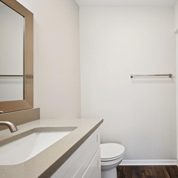 main bathroom at woodlands of plano apartments in plano, tx