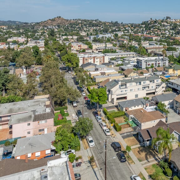 an aerial view of the city