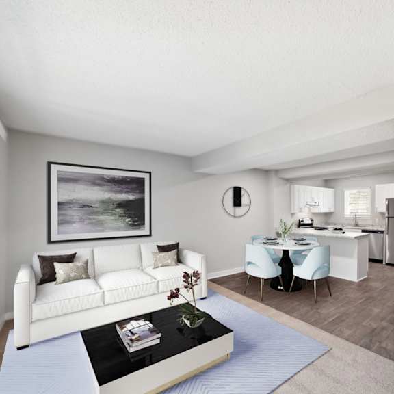 living room at lakecrest apartments, prg real estate management, greenville, sc