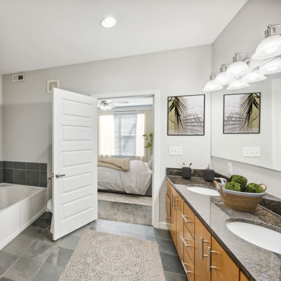 Thumbnail 4 of 8 Bathroom with a Shower and a Sink and a Mirror at 45 Madison Apartments, Kansas City