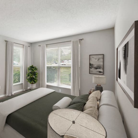 Thumbnail 5 of 7 a bedroom with a large bed and a large window