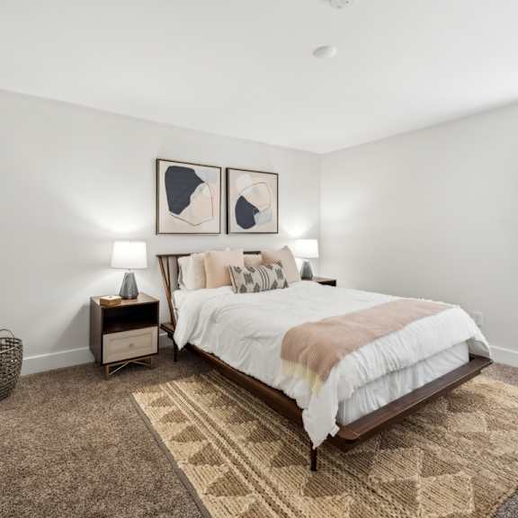 comfortable bedroom at linkhorn bay apartments, virginia