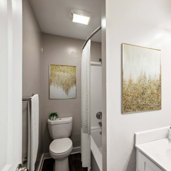 bathroom at lakecrest apartments, prg real estate management, greenville, sc, 29615