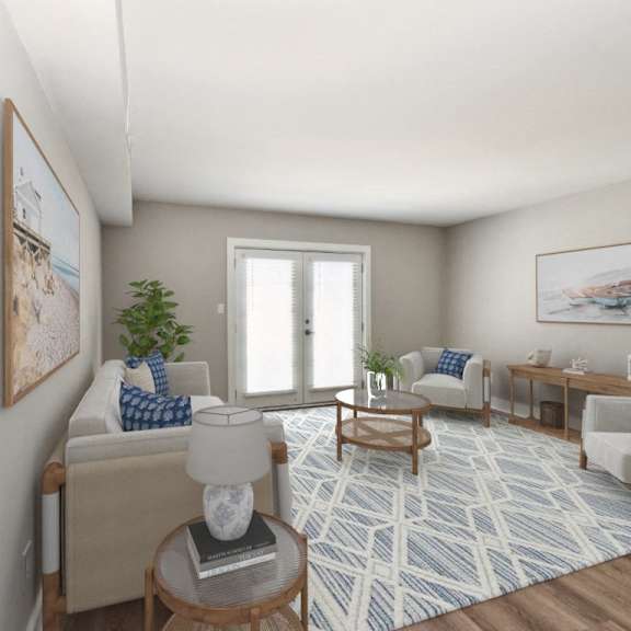 living room at the courtyards of chanticleer apartments, virginia beach, va, 23451