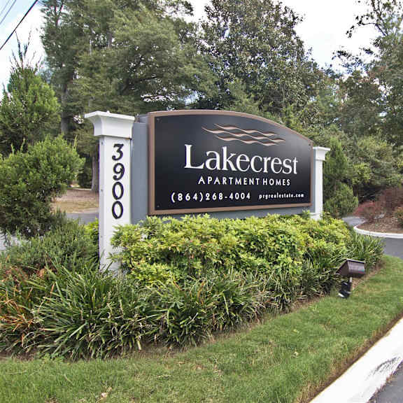 property signage at lakecrest apartments, prg real estate management, greenville