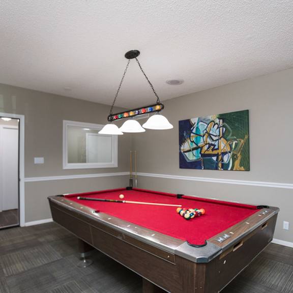 billiards table in clubhouse at lakecrest apartments, prg real estate management, greenville, sc, 29615