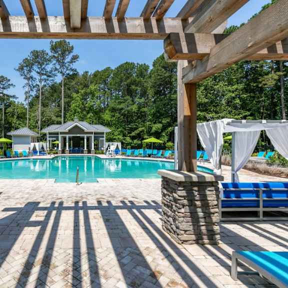 saltwater pool, spa, and sundeck with cabanas at linkhorn bay apartments, virginia beach 23451