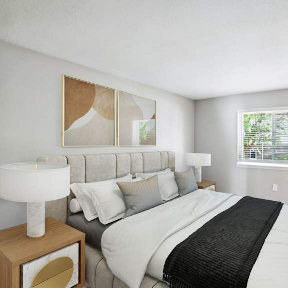 bedroom at lakecrest apartments, prg real estate management, greenville, sc