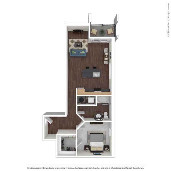 Thumbnail 1 of 5 A3 with furniture Floor Plan at 45 Madison Apartments, Kansas City, MO, 64111