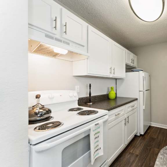 the preserve at ballantyne commons apartment kitchen with white appliances at ashton creek, chester, virginia