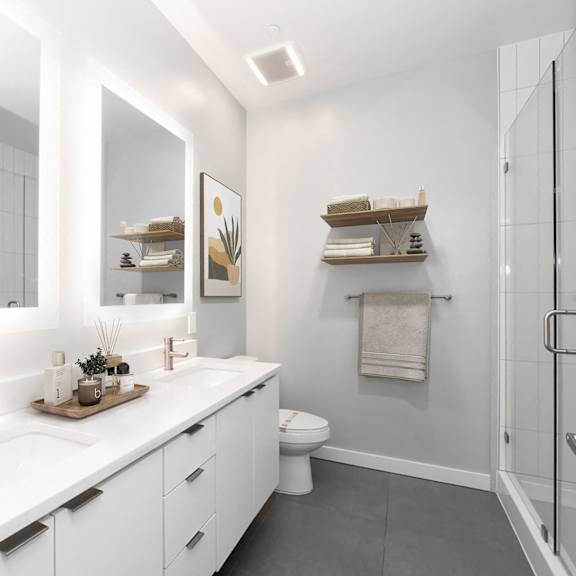 a modern bathroom at the locks tower, richmond, virginia