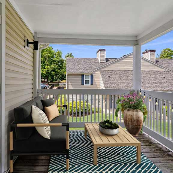 private balcony at ashton creek apartments, prg real estate management, virginia