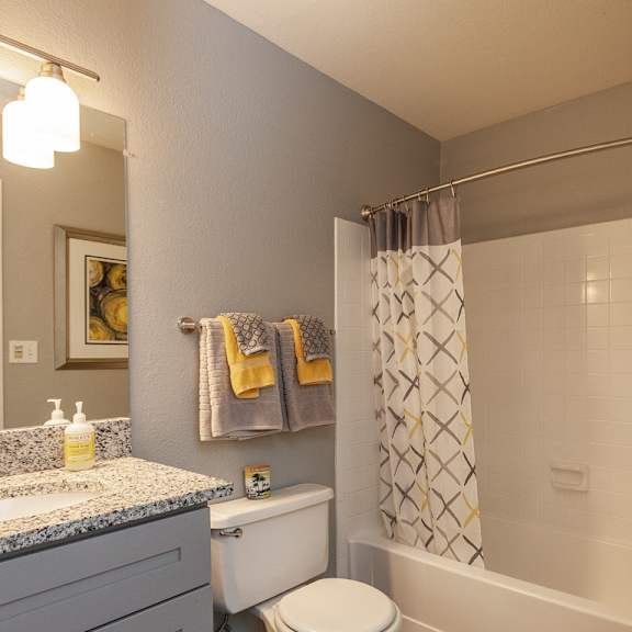 luxurious bathrooms at the reserve at barry apartments, kansas city, mo, 64154