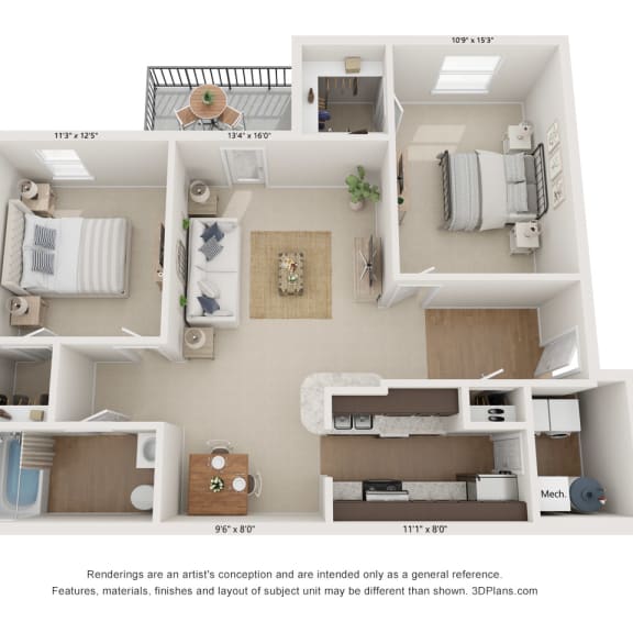 Thumbnail 2 of 2 Oak Floor Plan at River Oak Apartments, Louisville, KY, 40206