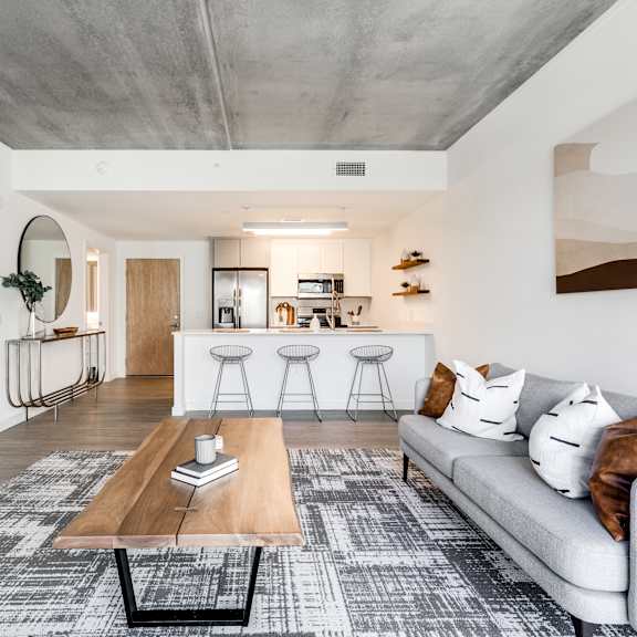 living room with kitchen at the locks tower, richmond