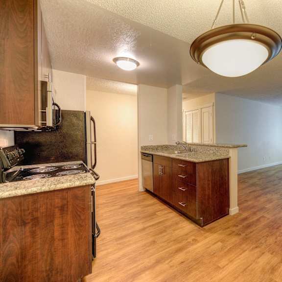 kitchen with view of living room  at the retreat at walnut creek, walnut creek, ca