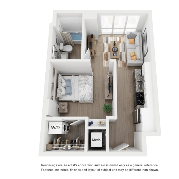 Thumbnail 1 of 2 1 bed 1 bath A1 Floor Plan at Link Apartments® H Street, Washington, DC, 20002