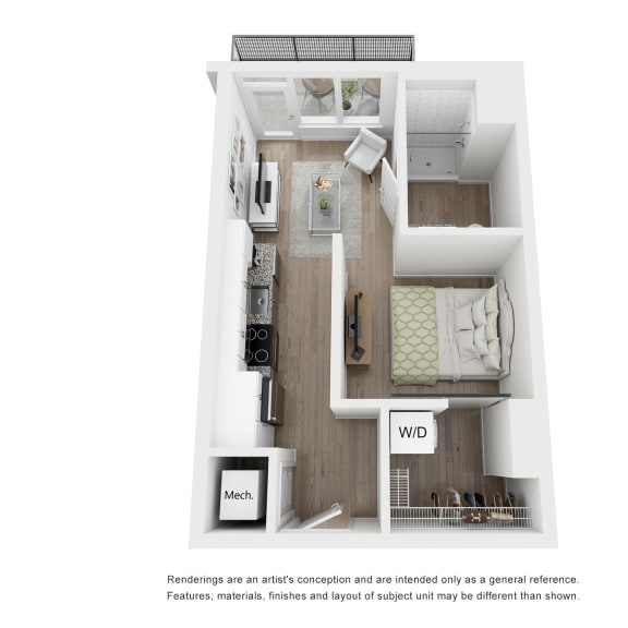 Thumbnail 1 of 3 1 bed 1 bath A1 Alt Floor Plan at Link Apartments® H Street, Washington, Washington