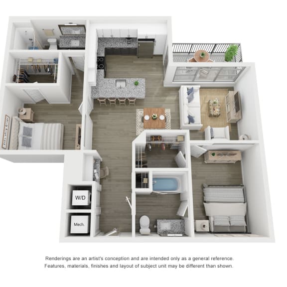 Thumbnail 1 of 2 Two bedroom 2 bathroom floor plan B2 at Link Apartments® Broad Ave, Memphis, Tennessee
