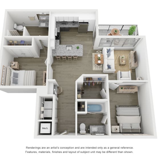 Thumbnail 1 of 2 Two bedroom 2 bathroom floor plan B2-A at Link Apartments® Broad Ave, Tennessee