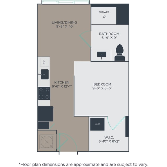 Thumbnail 3 of 3 1 bed 1 bath A1 Alt Floor Plan at Link Apartments® H Street, Washington, 20002