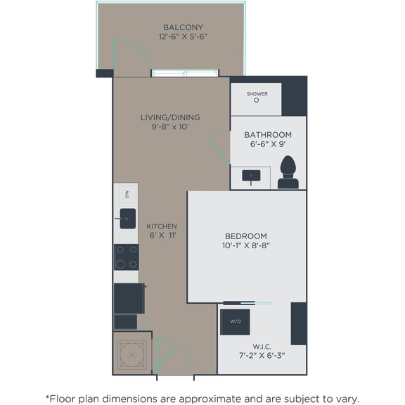 Thumbnail 2 of 3 1 bed 1 bath A1 Alt Floor Plan at Link Apartments® H Street, Washington, DC
