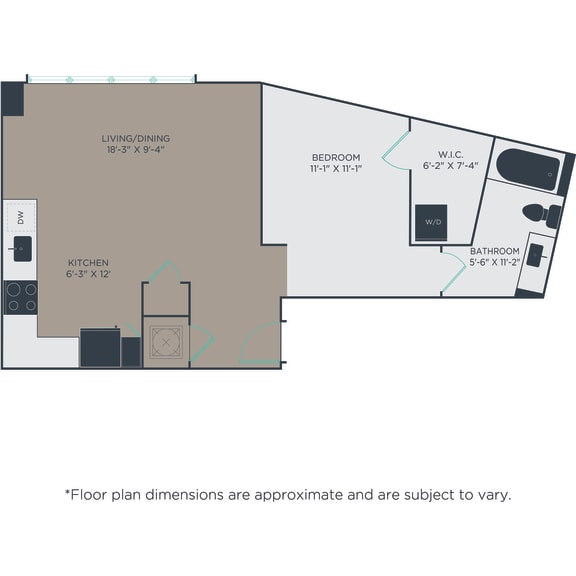 Thumbnail 2 of 2 1 bed 1 bath A4 Floor Plan at Link Apartments® H Street, Washington, DC